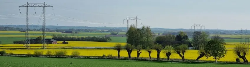 Kraftledning i ett landskap. Foto.